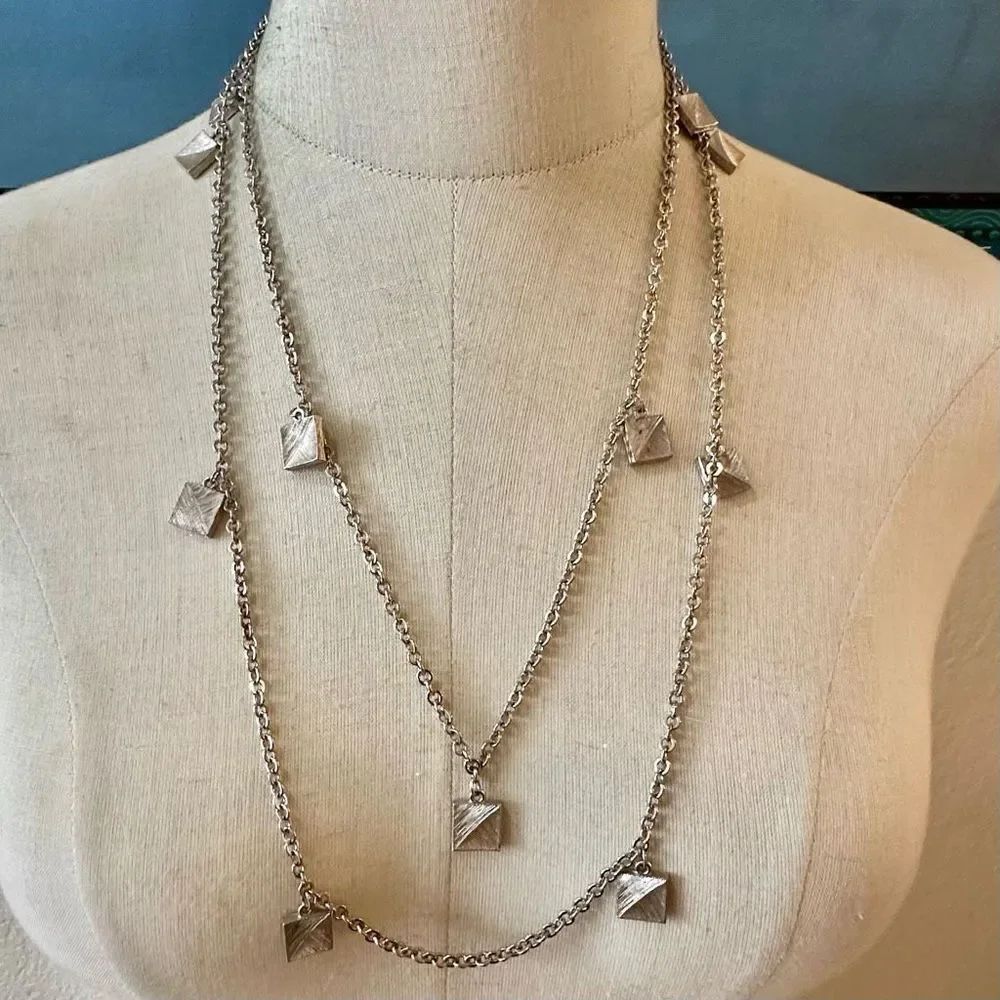 Vintage Silver tone MONET Long Necklace with squares
